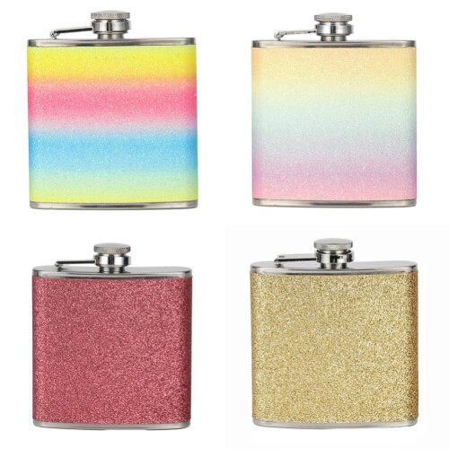 Rustfritt stål lommelærke glitterbelegg 6oz 2