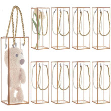 Lot de 10 boîtes cadeaux transparentes en plastique (7,1 x 7,1 x 21 cm) avec bordures dorées et cordon, idéales pour les cadeaux de mariage.