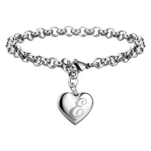 Stainless Steel Heart Charm Bracelet with Alphabet Letters