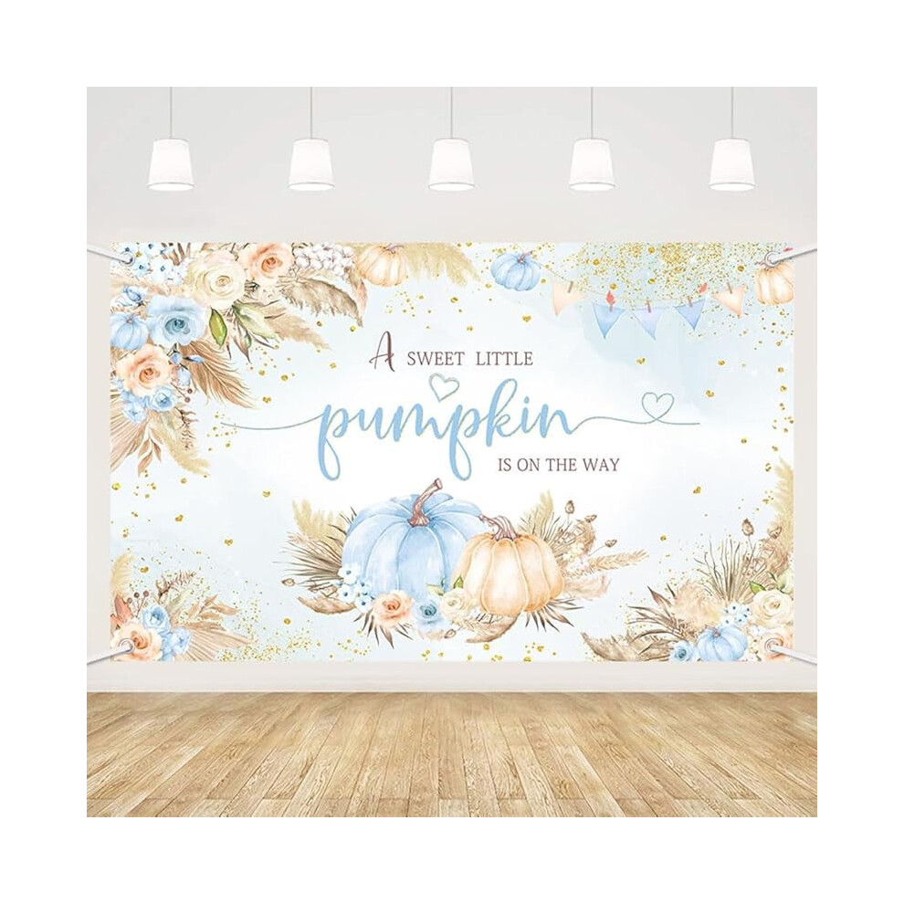 Autumn Boho Pumpkin Baby Shower Banner 7X5 Ft Blue 901175985560