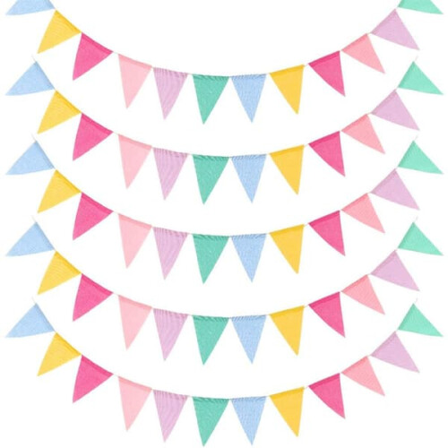 Multicolored Fabric Pennant Garland 60 Pieces