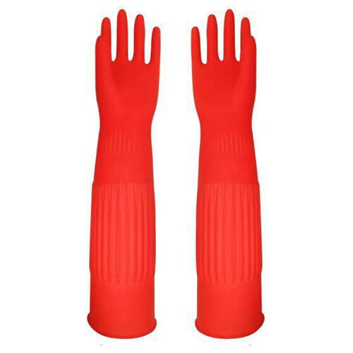 Reusable rubber dishwashing gloves latex-free red medium