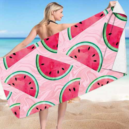 Toalla de playa con estampado de sandía, rosa, microfibra, 76 x 152 cm. 2