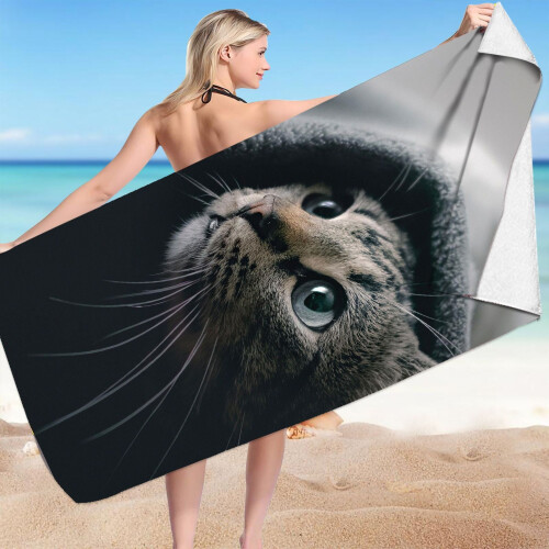 Strandhanddoek met kattenprint van microvezel, 76 x 152 cm 1
