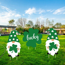 3 piezas de letreros para jardín del Día de San Patricio con estacas, gnomos y tréboles para decoración de exteriores. Letrero para jardín de