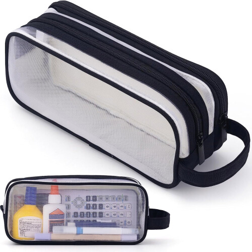Pencil Case with 2 Compartments and Mesh Organizer