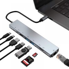 Prettyui8-in-1-C-tyypin C-telakointiasema kannettavalle HDMI / USB3.0 / TF / SD-portti PD-replikaattori jakaja 2 USB3.0-porttia USB-C-keskitin