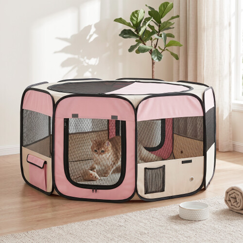 PawHut Parque para Mascota Rosa 90 x 90 x 41cm 1