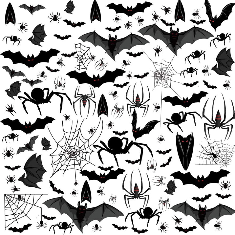 Halloween Window Clings Bats Spiders Webs 113 Pcs 9306268645726
