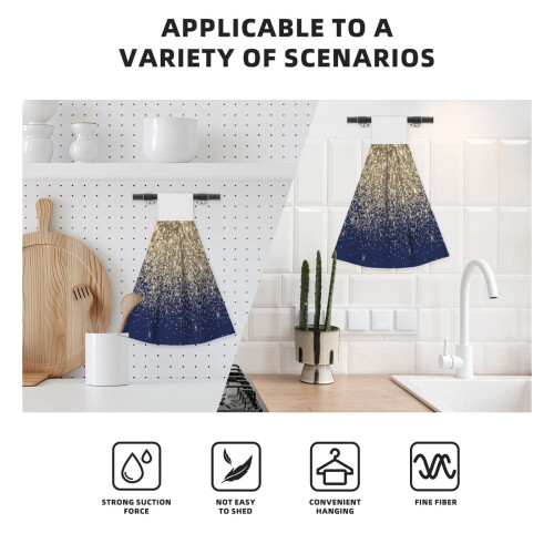 Toalhas de mão douradas e azul-marinho com glitter e fecho de velcro (pacote com 2) 2