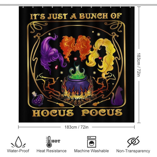 Αδιάβροχη κουρτίνα ντους Hocus Pocus 72x72 ίντσες με 12 1