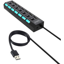 Hub USB 2.0 de 7 puertos con interruptores de encendido y LED, compatible con portátiles, PC, unidades flash, teléfonos inteligentes - Velocidad de