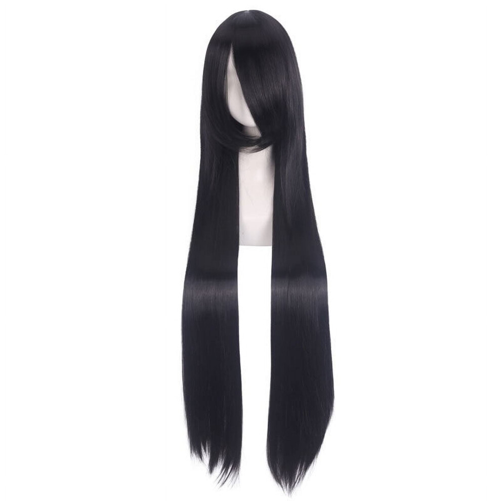 Women's Natural Straight Wig with Bangs 39.4 Inches Black