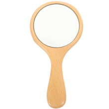 Glass hand mirror with wooden handle, 1 piece