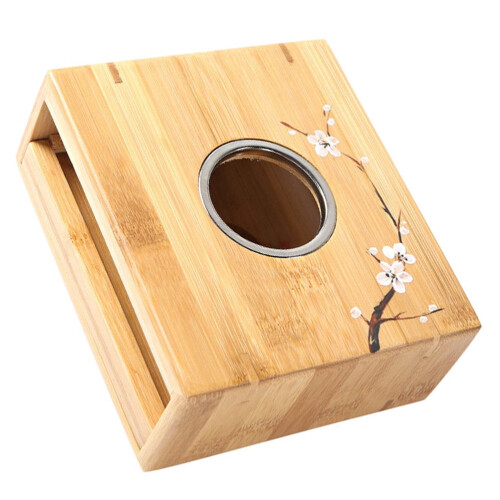 Base de bambu para aquecer bule de chá com suporte para vela.