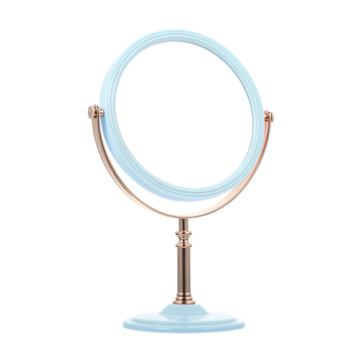 Round portable desk mirror double-sided gold-plated plastic