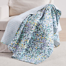 Levtex Calico Blue Quilted Throw 50x60in Cotton Reversible