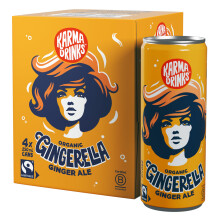 Karma Drinks Gingerella Ginger Ale - 4 x 250 ml Cans - Natural Fizzy Soft Drinks, Fairtrade, Organic & Vegan