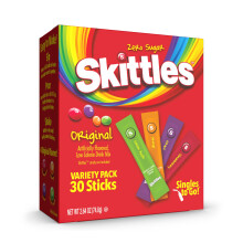 Skittles Singles To Go Variety Pack, Powdered Drink Mix, Zero Sugar, Low Calorie, Includes 4 Flavors: Green Apple, Strawberry, Grape, Orange, 1 Box