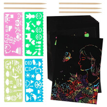Juego de papel rasca y rasca arcoíris, hojas de dibujo negras, 59 piezas