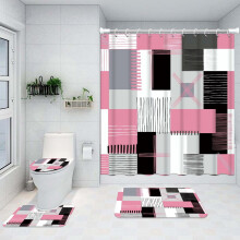Blaues Duschvorhang-Set mit rutschfester Badematte und WC-Deckel