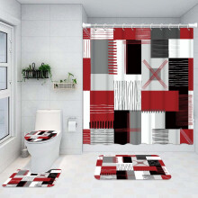 Blaues Duschvorhang-Set mit rutschfester Badematte und WC-Deckel
