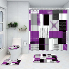 Blaues Duschvorhang-Set mit rutschfester Badematte und WC-Deckel