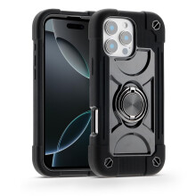 Puzdro na iPhone 16 6,1 palca s krúžkovým stojanom, robustné, vojenské