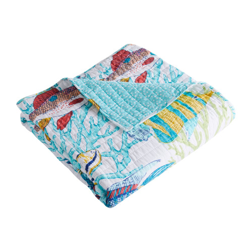 Colcha Levtex Home Beachwalk com estampa de peixes e corais, 127 x 152 cm (50 x 60 polegadas), algodão.