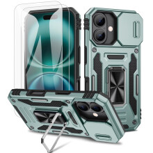 iPhone 16 hoesje met draaibare standaard en 2 glazen schermen