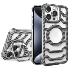 Hiilikuituinen avoin kotelo iPhone 12–15Pro Maxille, harmaa