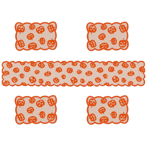 Tischläufer-Set mit Kürbiskopf-Spitze, orange