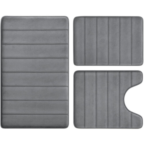 Sort badeværelsestæppesæt i memory foam, 3 dele