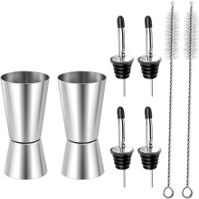 Set of 2 Cocktail Measuring Cups: 2cl & 4cl Dual Spirit Jigger with 4 Bottle Pourers, for Gin,Whiskey,and Spirits