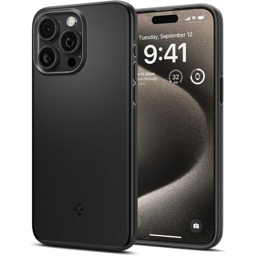 Θήκη iPhone15Pro Max σε μαύρη λεπτή εφαρμογή, στρατιωτικής ποιότητας