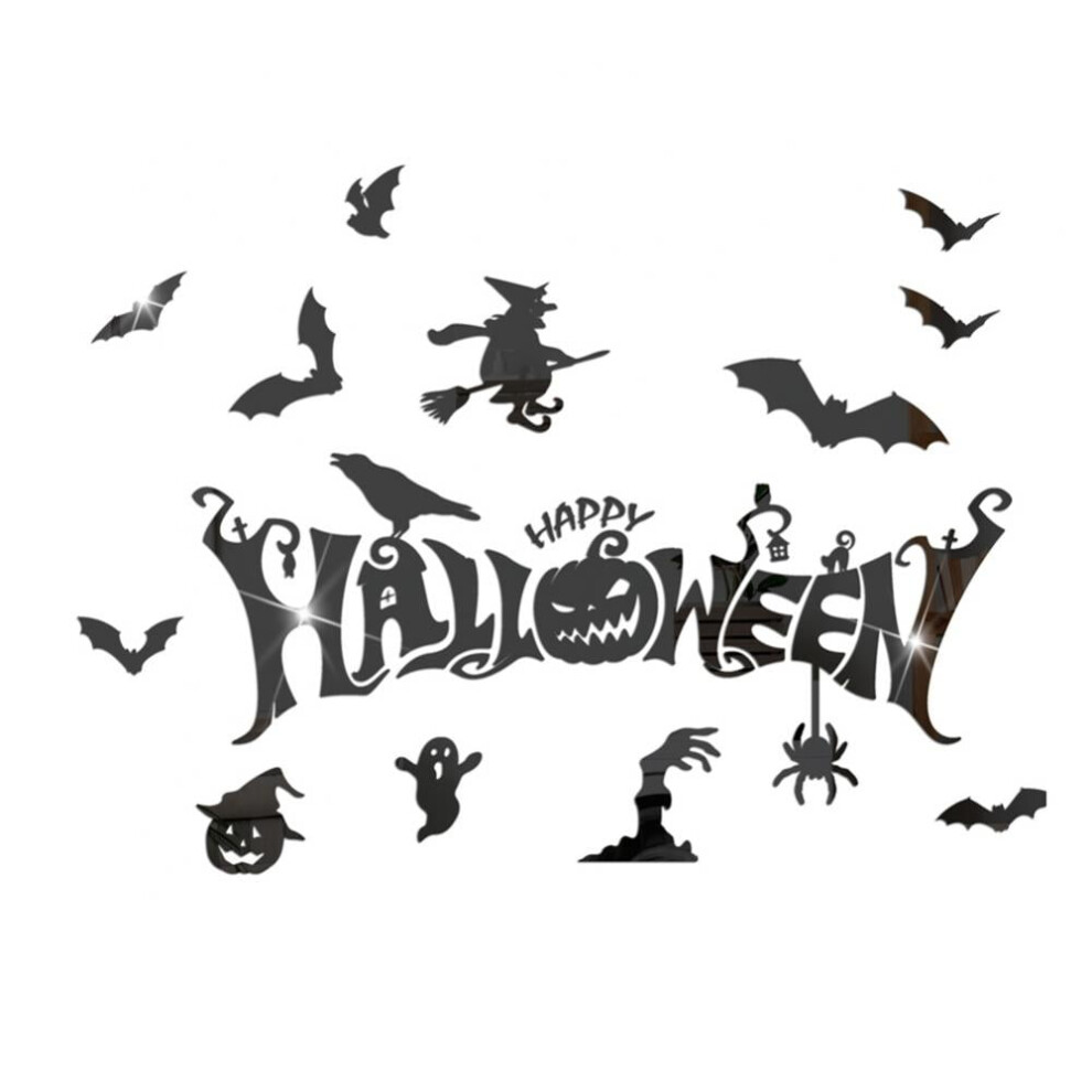 Halloween Acrylic Mirror Stickers Bat Spider Witch 6 Pcs 9314556126871