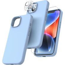 Tenký puzdro na iPhone 14Plus 5 v 1 z tekutého silikónu, nebesky modrá