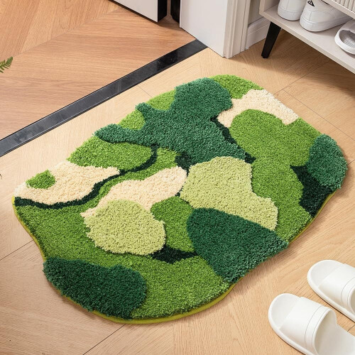 Πράσινο χαλί μπάνιου moss aesthetic3D floral αντιολισθητικό