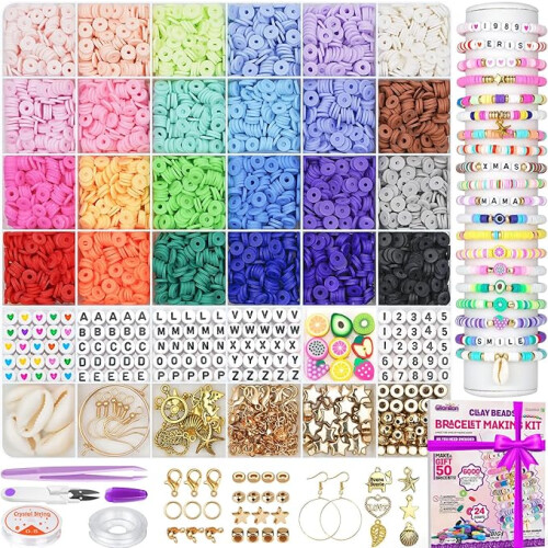 Kit de bracelet en perles d'argile polymère, 6000 pièces, 24 couleurs