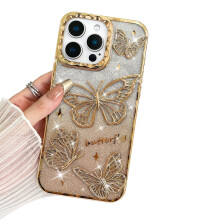 iPhone16 3D Butterfly Glitter -suojakuori 6,1 tuumaa Pinkki