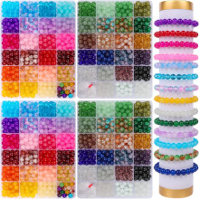 Kit de fabrication de bracelets en perles de verre 8 mm, 2400 pièces, 47 couleurs