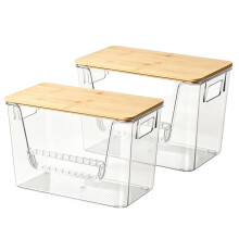 2Piece Stackable Kitchen Storage Set with Bamboo Lids, Clear Plastic Containers for Easy Access