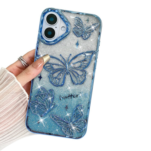 Θήκη iPhone16 ροζ 3D πεταλούδα λεπτή με γκλίτερ 6,1 ιντσών