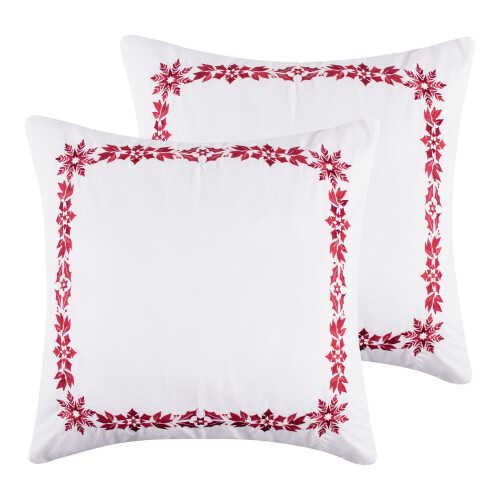 Set di 2 federe decorative Levtex Home Holly & Thistle, in cotone rosso.