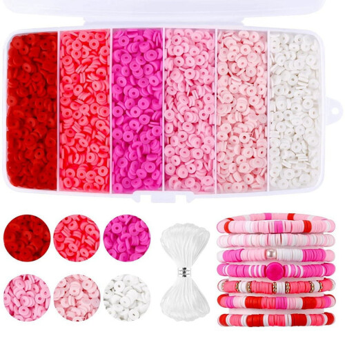 Perline di argilla per braccialetti, 6 mm, rosa, piatte e rotonde, 6000 pezzi