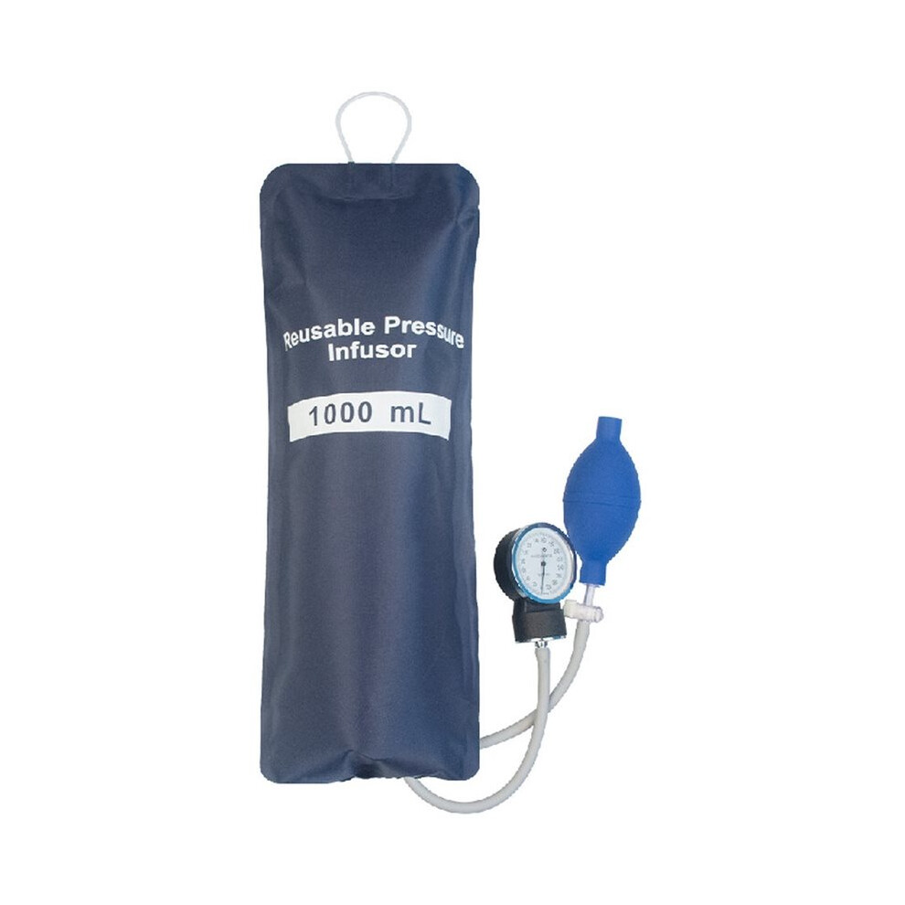 Nylon Pressure Infusion Bag Double Tubes with Metal Aneroid Gauge for IV Fluid Blood Transfusion 1000ml