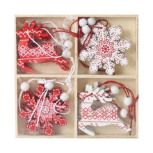 Lot de 4 décorations de sapin de Noël en bois - Décorations en forme d'ange et de renne peintes, artisanat champêtre, idéales pour décorer un