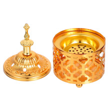 Soporte metálico para incienso árabe, ideal para decoración de escritorio o mesa. Adornos dorados.