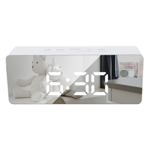 Digitale LED-wekker met USB-aansluiting en snooze-functie, wit 1