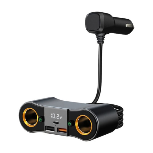 PD65W Car Cigarette Lighter Socket Splitter Plug LED Dual USB Phone Fast Charger Adapter Car Cigarette Lighter Cable